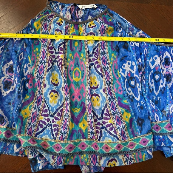 Zara Blue and Purple Patterned Blouse size Xl - Picture 8 of 9